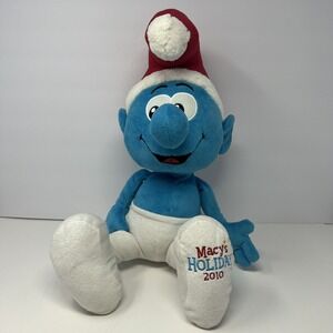 Macys Smurf Plush w/ Santa Hat 16" Stuffed Doll 2010 Macy's‎ Holiday Christmas